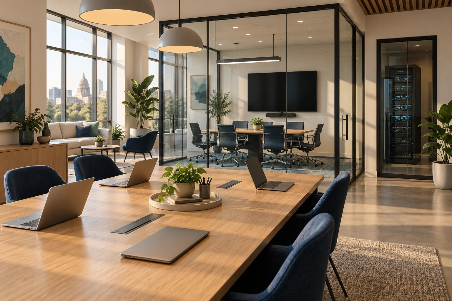 Concept illustration of a connected office and meeting room